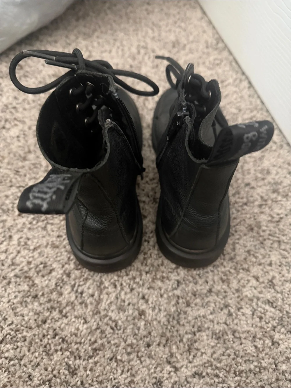 Dr. Martens Black Leather Kids Lace-Up Ankle Boots